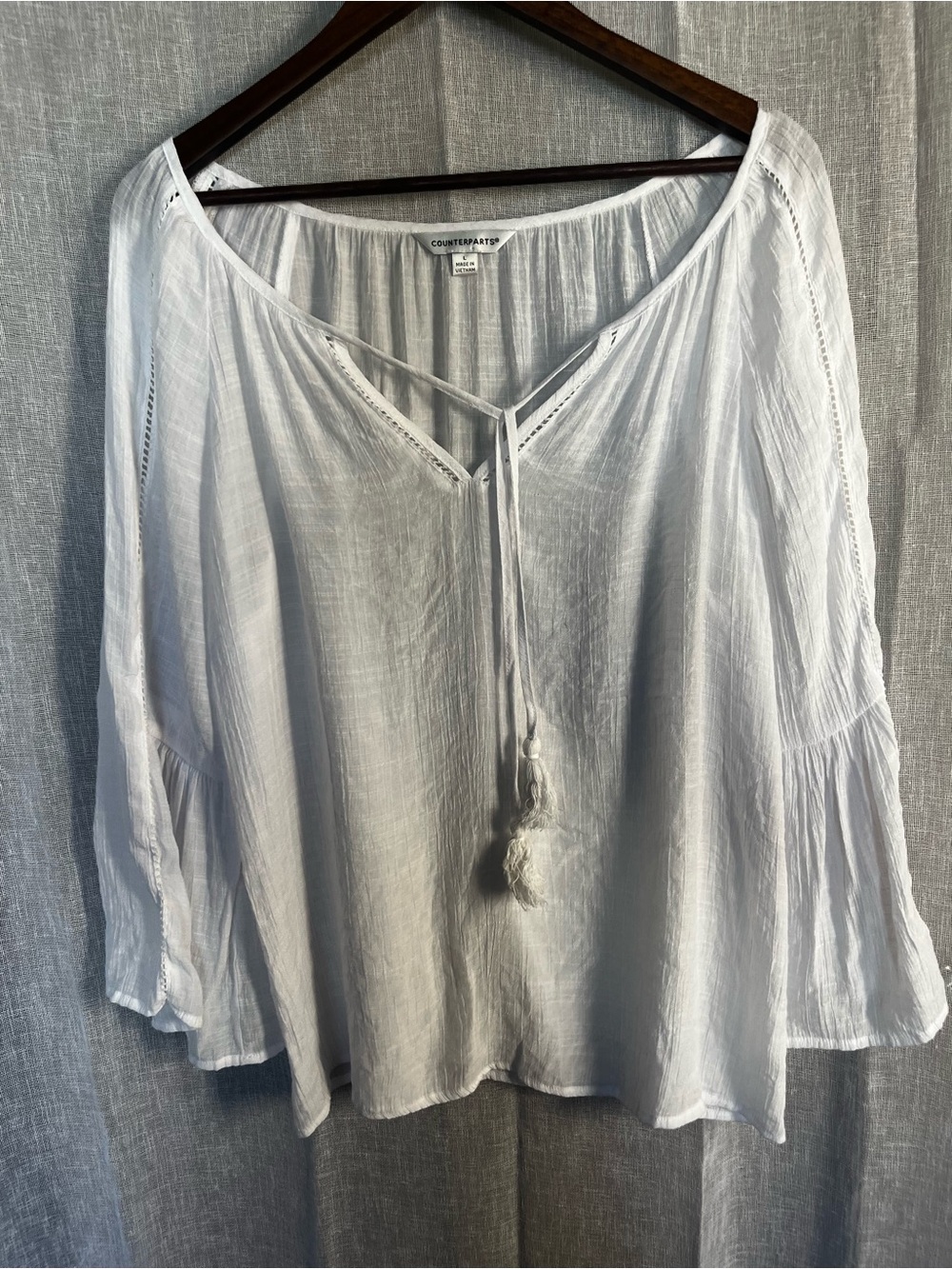 Counterparts White Boho Top with Tassel Tie